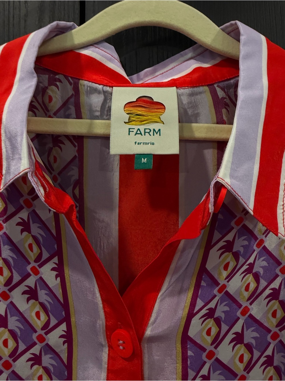 FARM Rio Purple Patterned Button-Up Blouse with Red Trim - Picture 2 of 3